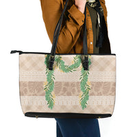 Hawai'i Paniolo Maile Twisted Lei Leather Tote Bag Almond Brown LT7 - Polynesian Pride