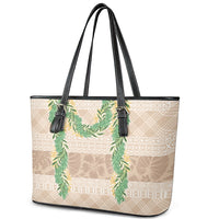 Hawai'i Paniolo Maile Twisted Lei Leather Tote Bag Almond Brown LT7 - Polynesian Pride