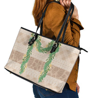 Hawai'i Paniolo Maile Twisted Lei Leather Tote Bag Almond Brown LT7 - Polynesian Pride