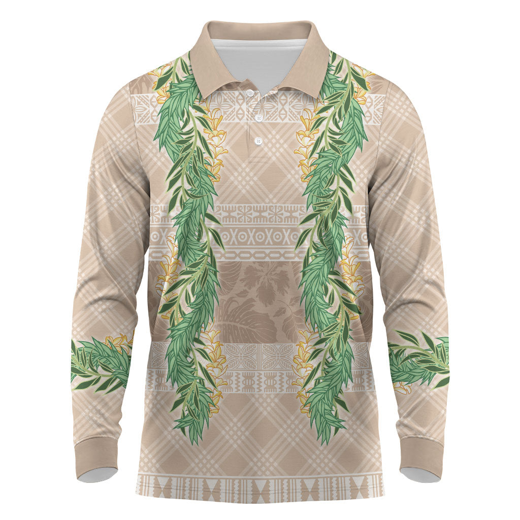Hawai'i Paniolo Maile Twisted Lei Long Sleeve Polo Shirt Almond Brown LT7 Brown - Polynesian Pride
