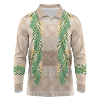 Hawai'i Paniolo Maile Twisted Lei Long Sleeve Polo Shirt Almond Brown LT7 Brown - Polynesian Pride