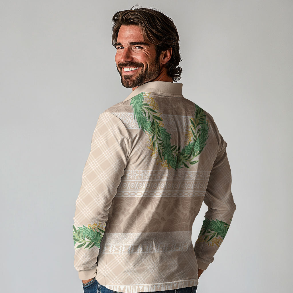 Hawai'i Paniolo Maile Twisted Lei Long Sleeve Polo Shirt Almond Brown LT7 - Polynesian Pride