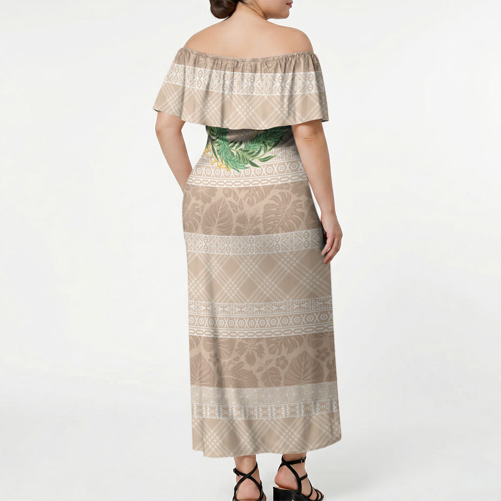 Hawai'i Paniolo Maile Twisted Lei Off Shoulder Maxi Dress Almond Brown LT7 - Polynesian Pride