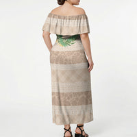 Hawai'i Paniolo Maile Twisted Lei Off Shoulder Maxi Dress Almond Brown LT7 - Polynesian Pride