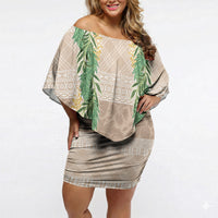 Hawai'i Paniolo Maile Twisted Lei Off Shoulder Short Dress Almond Brown LT7 Women Brown - Polynesian Pride