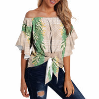 Hawai'i Paniolo Maile Twisted Lei Off Shoulder Wrap Waist Top Almond Brown LT7 Brown - Polynesian Pride