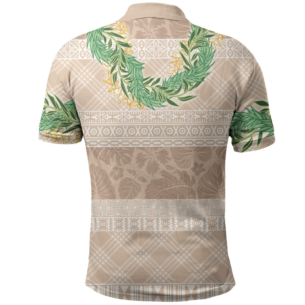 Hawai'i Paniolo Maile Twisted Lei Polo Shirt Almond Brown LT7 - Polynesian Pride