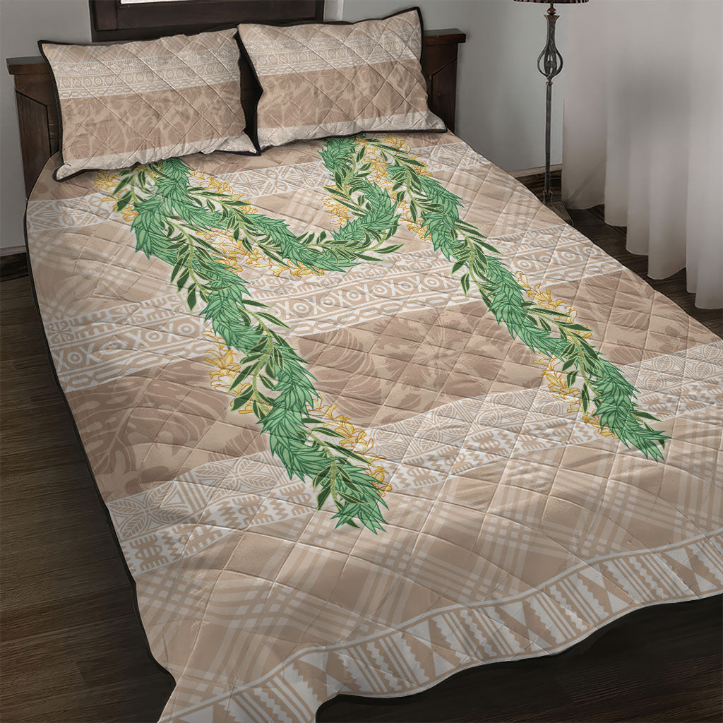 Hawai'i Paniolo Maile Twisted Lei Quilt Bed Set Almond Brown LT7 Brown - Polynesian Pride