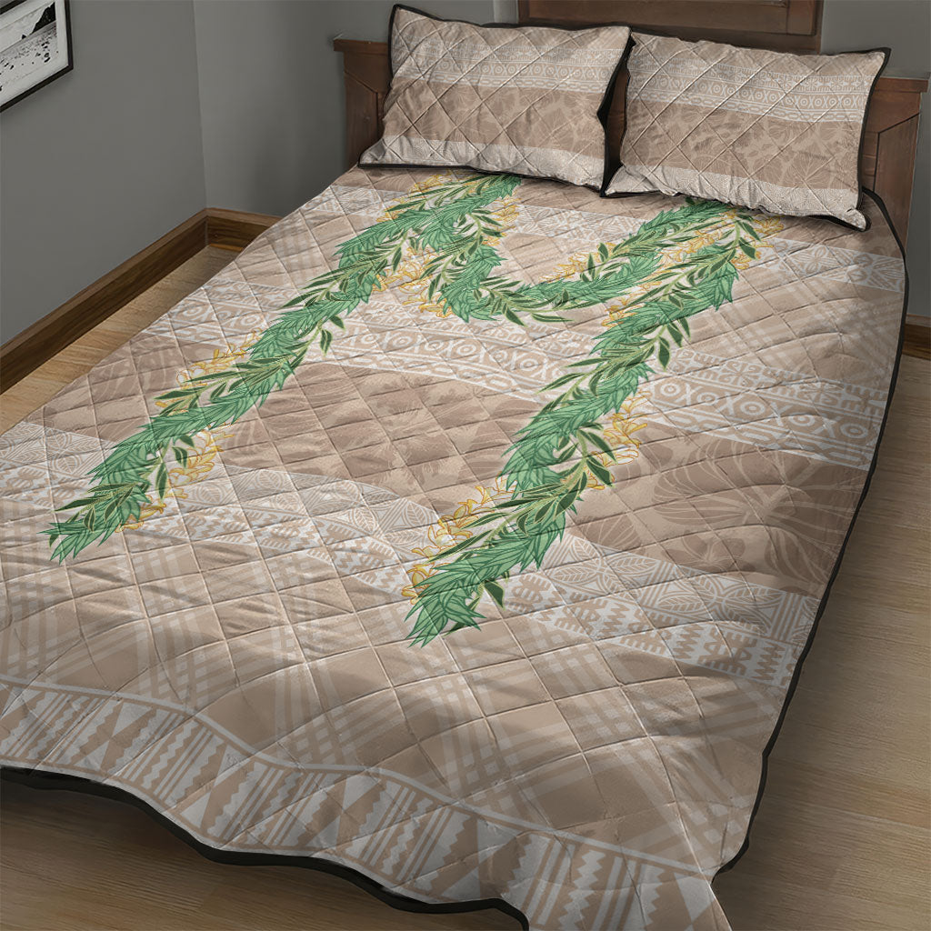 Hawai'i Paniolo Maile Twisted Lei Quilt Bed Set Almond Brown LT7 - Polynesian Pride