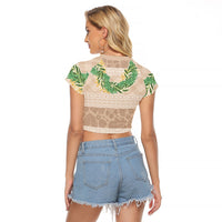 Hawai'i Paniolo Maile Twisted Lei Raglan Cropped T Shirt Almond Brown LT7 - Polynesian Pride