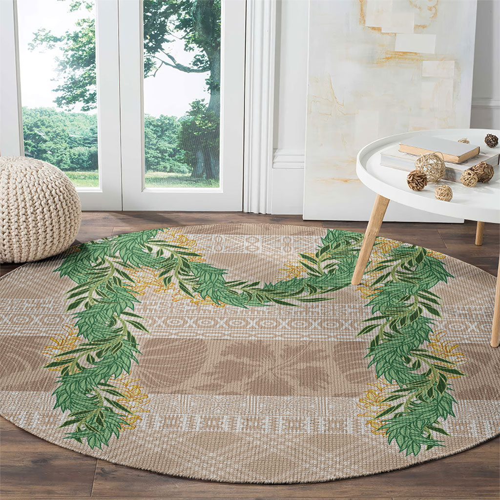 Hawai'i Paniolo Maile Twisted Lei Round Carpet Almond Brown LT7 - Polynesian Pride