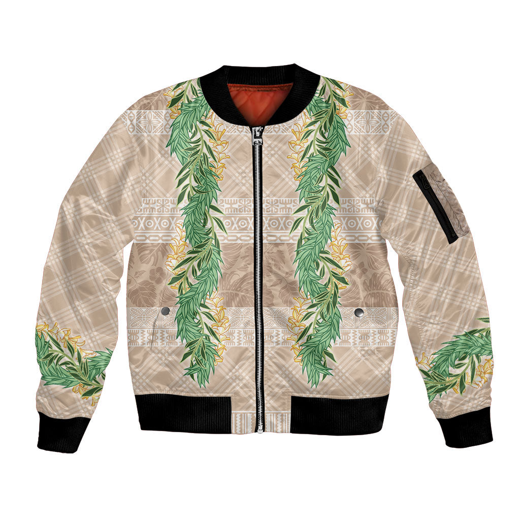 Hawai'i Paniolo Maile Twisted Lei Sleeve Zip Bomber Jacket Almond Brown