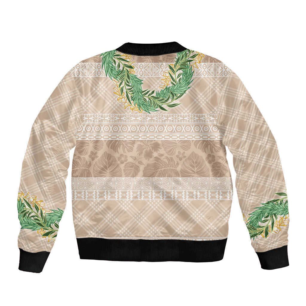 Hawai'i Paniolo Maile Twisted Lei Sleeve Zip Bomber Jacket Almond Brown LT7 - Polynesian Pride