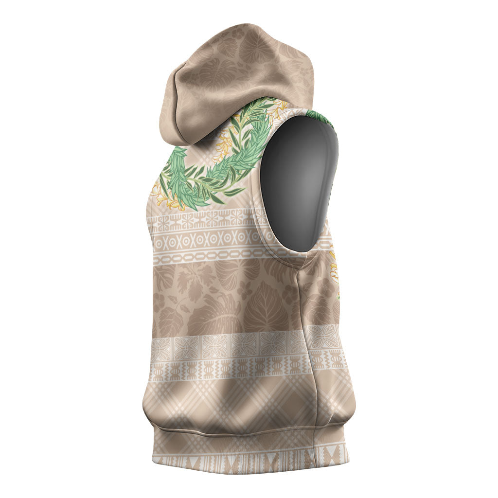Hawai'i Paniolo Maile Twisted Lei Sleeveless Hoodie Almond Brown LT7 - Polynesian Pride