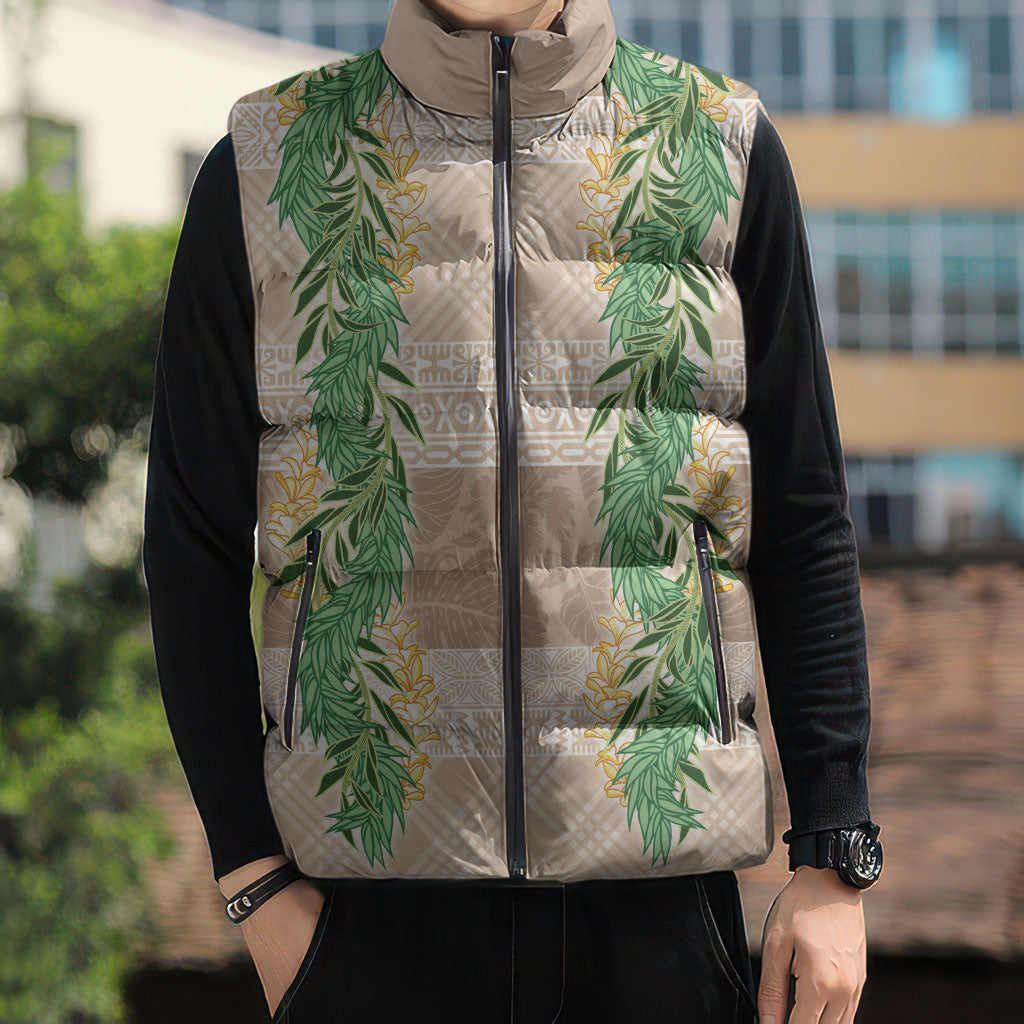 Hawai'i Paniolo Maile Twisted Lei Sleeveless Puffer Jacket Almond Brown LT7 - Polynesian Pride