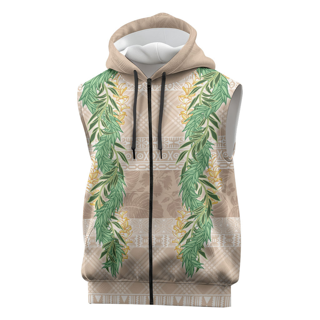 Hawai'i Paniolo Maile Twisted Lei Sleeveless Zip Hoodie Almond Brown LT7 Brown - Polynesian Pride