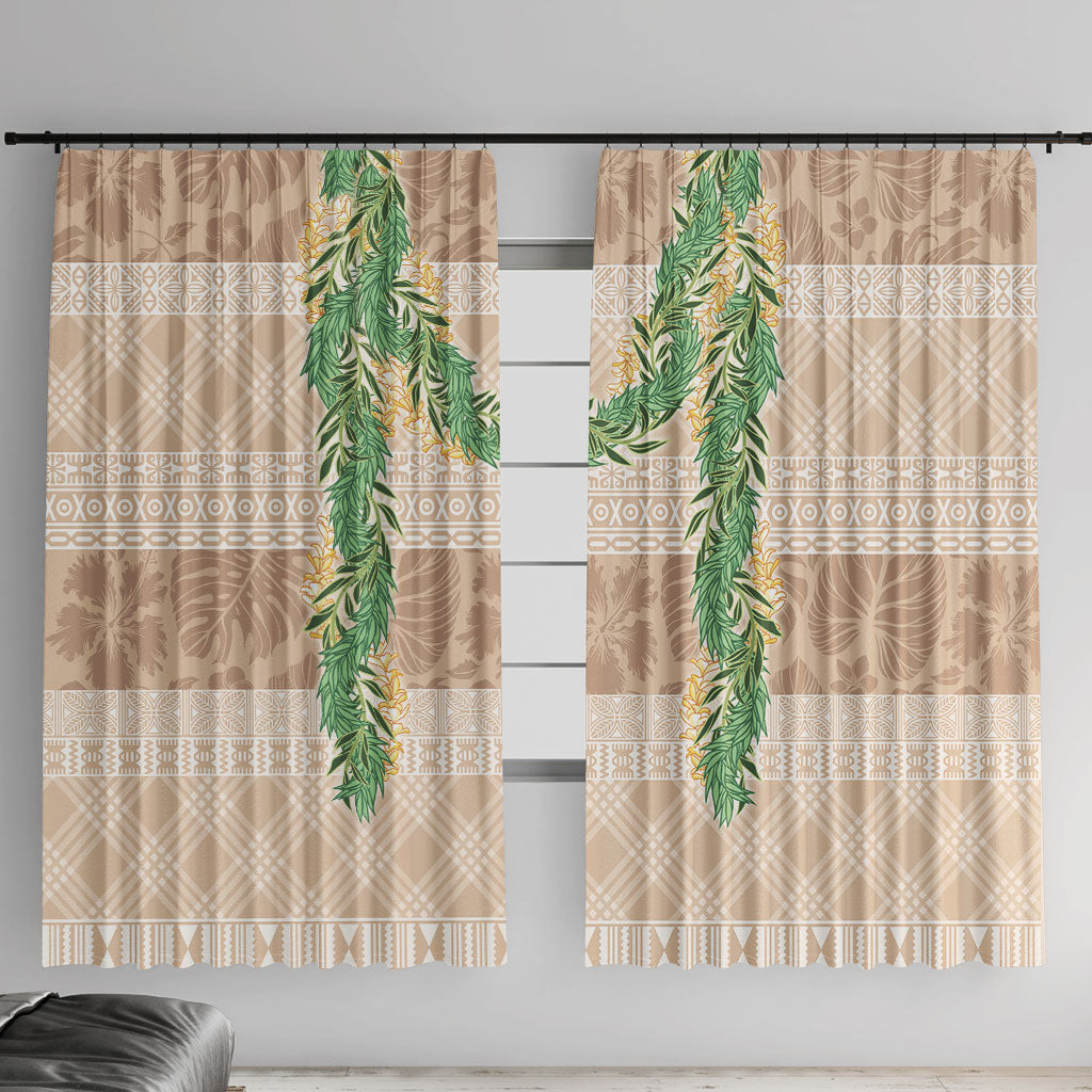 Hawai'i Paniolo Maile Twisted Lei Window Curtain Almond Brown LT7 With Hooks Brown - Polynesian Pride