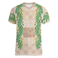 Hawai'i Paniolo Maile Twisted Lei Women V-Neck T-Shirt Almond Brown LT7 Female Brown - Polynesian Pride