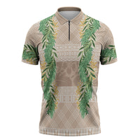 Hawai'i Paniolo Maile Twisted Lei Zipper Polo Shirt Almond Brown LT7 Brown - Polynesian Pride