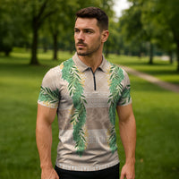Hawai'i Paniolo Maile Twisted Lei Zipper Polo Shirt Almond Brown LT7 - Polynesian Pride