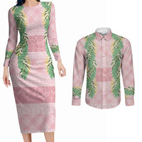 Hawai'i Paniolo Maile Twisted Lei Couples Matching Long Sleeve Bodycon Dress and Long Sleeve Button Shirt Dusty Rose LT7 Dusty Rose - Polynesian Pride