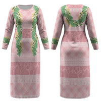 Hawai'i Paniolo Maile Twisted Lei Couples Matching Long Sleeve Bodycon Dress and Long Sleeve Button Shirt Dusty Rose LT7 - Polynesian Pride