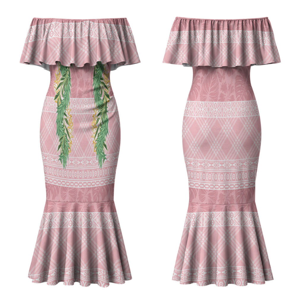 Hawai'i Paniolo Maile Twisted Lei Couples Matching Mermaid Dress and Hawaiian Shirt Dusty Rose LT7 - Polynesian Pride