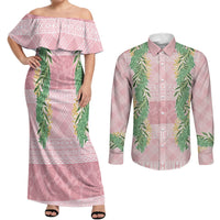 Hawai'i Paniolo Maile Twisted Lei Couples Matching Off Shoulder Maxi Dress and Long Sleeve Button Shirt Dusty Rose LT7 Dusty Rose - Polynesian Pride