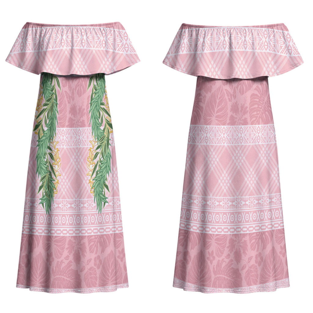 Hawai'i Paniolo Maile Twisted Lei Couples Matching Off Shoulder Maxi Dress and Long Sleeve Button Shirt Dusty Rose LT7 - Polynesian Pride