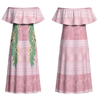 Hawai'i Paniolo Maile Twisted Lei Couples Matching Off Shoulder Maxi Dress and Long Sleeve Button Shirt Dusty Rose LT7 - Polynesian Pride