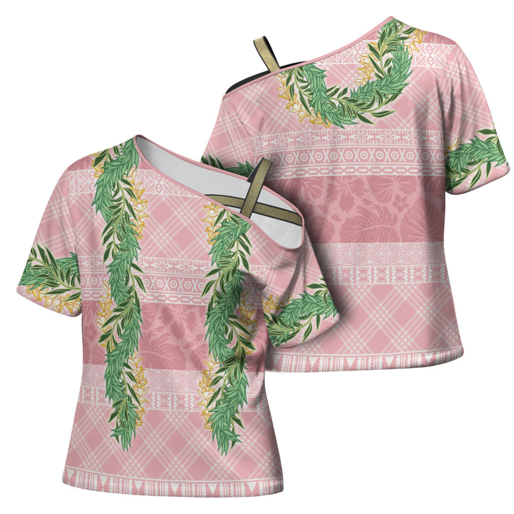 Hawai'i Paniolo Maile Twisted Lei Cross Shoulder Shirt Dusty Rose LT7 - Polynesian Pride