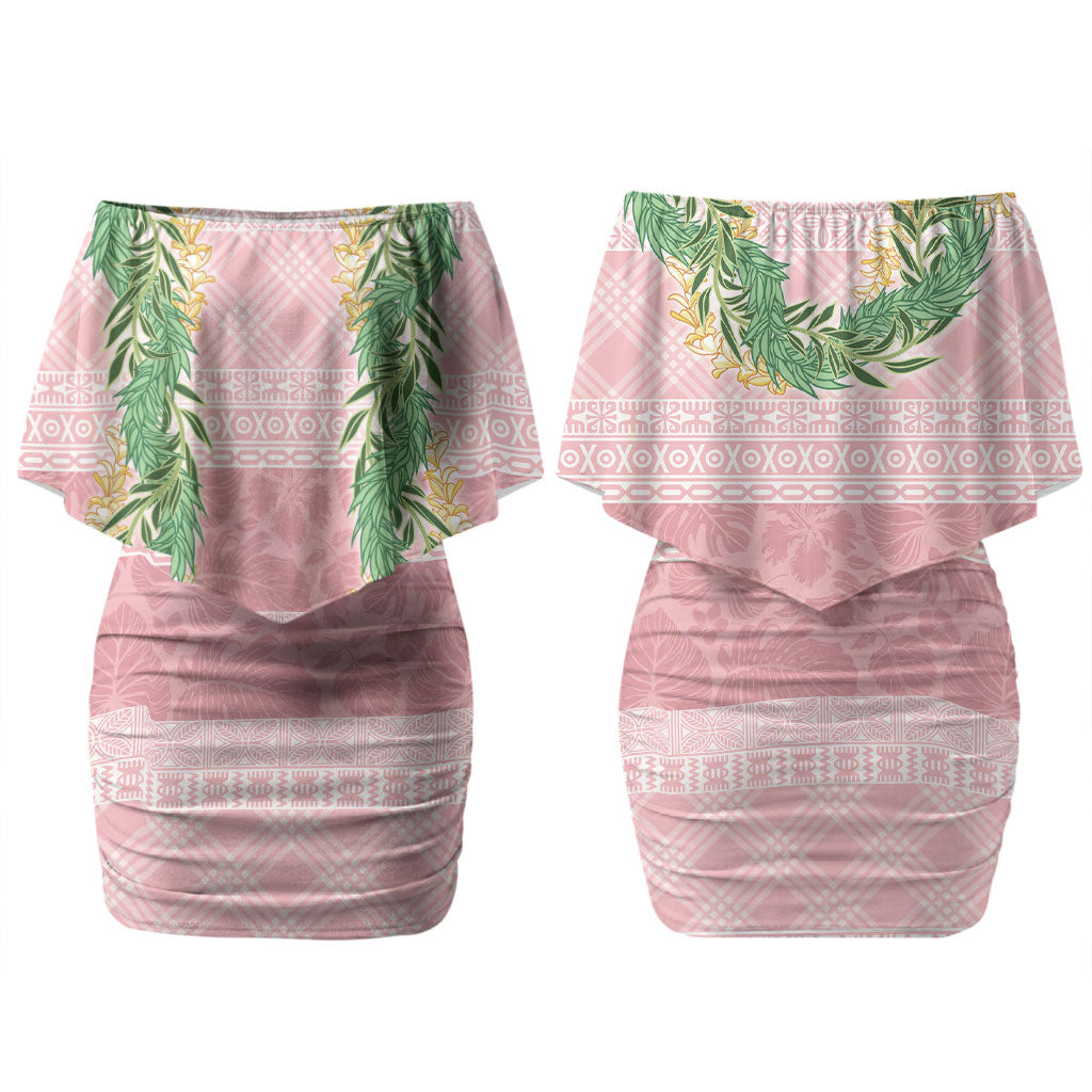 Hawai'i Paniolo Maile Twisted Lei Family Matching Off Shoulder Short Dress and Hawaiian Shirt Dusty Rose LT7 Mom's Dress Dusty Rose - Polynesian Pride