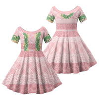 Hawai'i Paniolo Maile Twisted Lei Family Matching Off Shoulder Short Dress and Hawaiian Shirt Dusty Rose LT7 Daughter's Dress Dusty Rose - Polynesian Pride