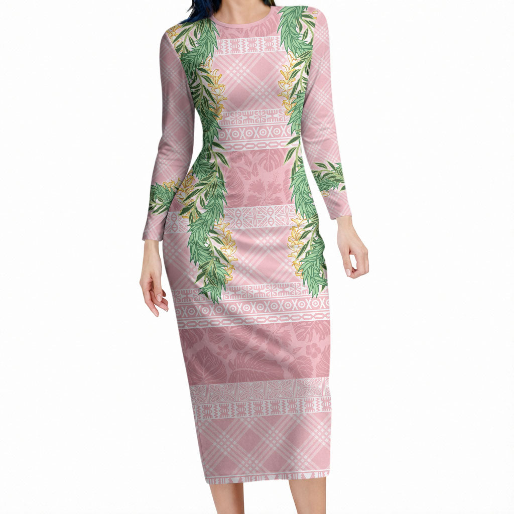 Hawai'i Paniolo Maile Twisted Lei Long Sleeve Bodycon Dress Dusty Rose LT7 Long Dress Dusty Rose - Polynesian Pride