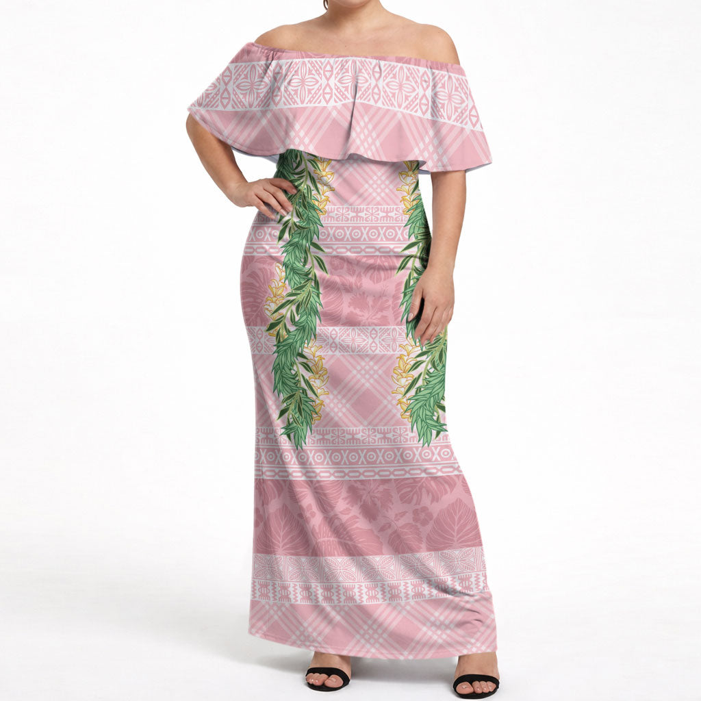 Hawai'i Paniolo Maile Twisted Lei Off Shoulder Maxi Dress Dusty Rose LT7 Women Dusty Rose - Polynesian Pride