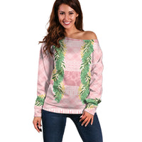 Hawai'i Paniolo Maile Twisted Lei Off Shoulder Sweater Dusty Rose LT7 Women Dusty Rose - Polynesian Pride
