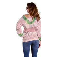 Hawai'i Paniolo Maile Twisted Lei Off Shoulder Sweater Dusty Rose LT7 - Polynesian Pride
