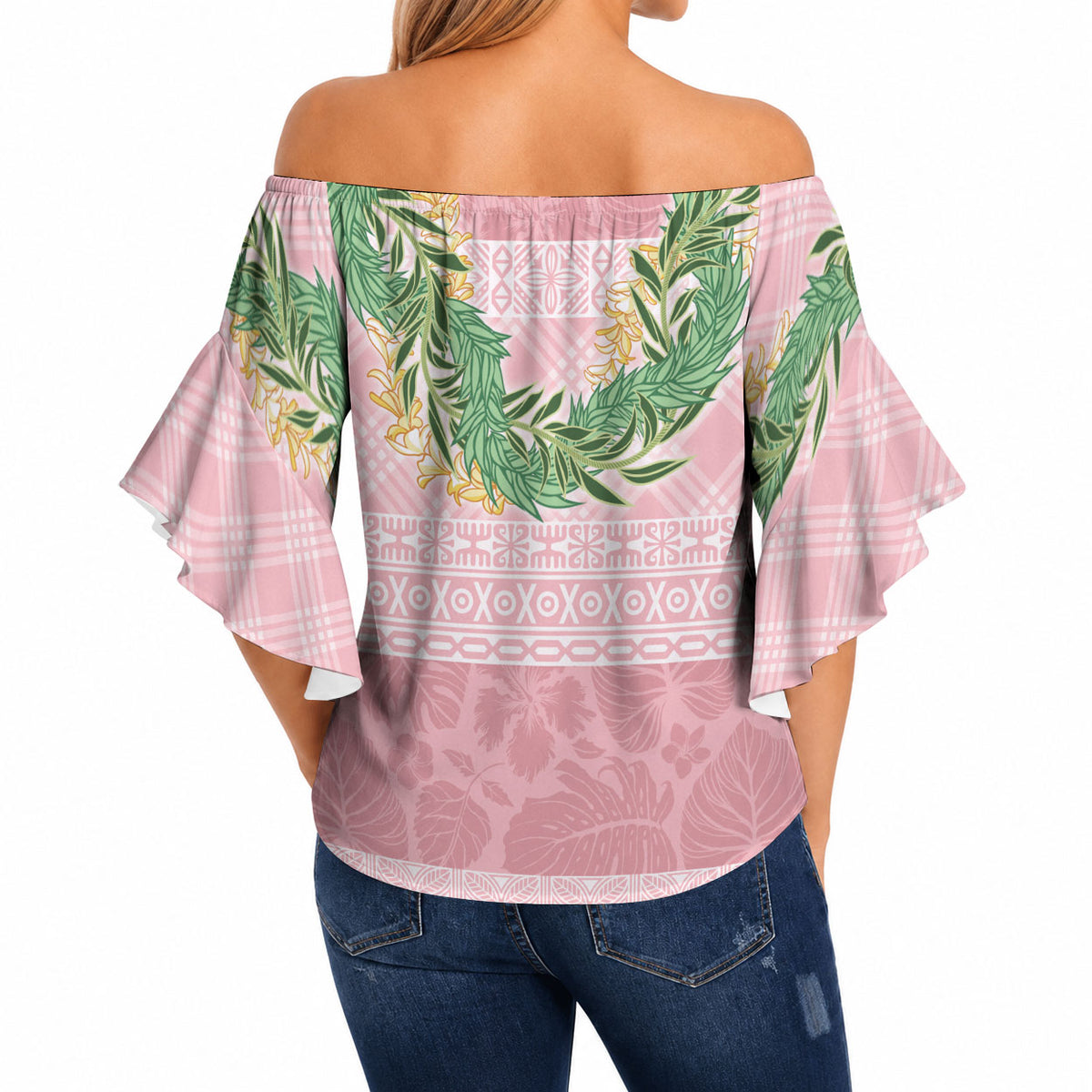 Hawai'i Paniolo Maile Twisted Lei Off Shoulder Wrap Waist Top Dusty Rose LT7 - Polynesian Pride