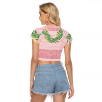 Hawai'i Paniolo Maile Twisted Lei Raglan Cropped T Shirt Dusty Rose LT7 - Polynesian Pride