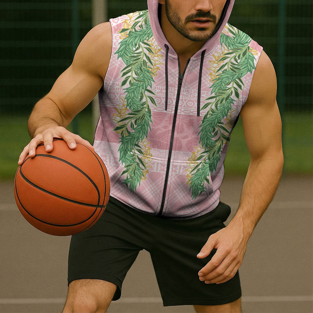 Hawai'i Paniolo Maile Twisted Lei Sleeveless Zip Hoodie Dusty Rose LT7 - Polynesian Pride