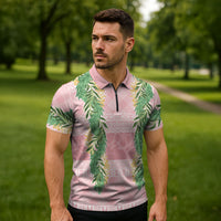 Hawai'i Paniolo Maile Twisted Lei Zipper Polo Shirt Dusty Rose LT7 - Polynesian Pride