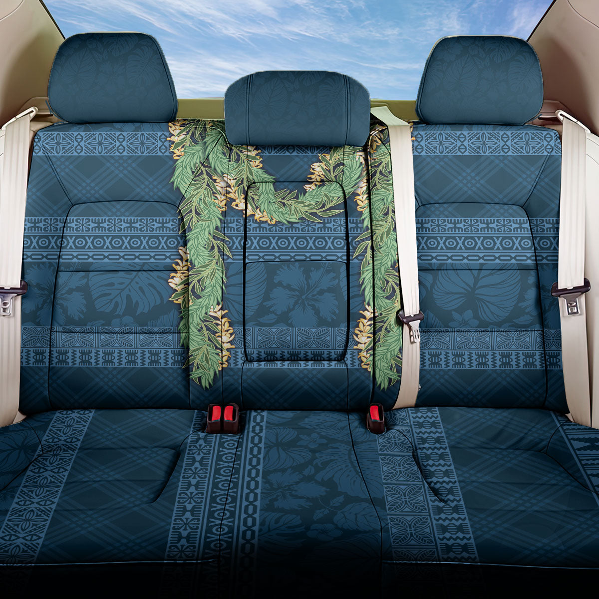 Hawai'i Paniolo Maile Twisted Lei Back Car Seat Cover Cobalt Blue