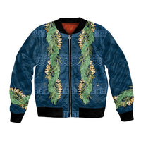Hawai'i Paniolo Maile Twisted Lei Bomber Jacket Cobalt Blue LT7 Unisex Cobalt Blue - Polynesian Pride