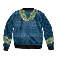 Hawai'i Paniolo Maile Twisted Lei Bomber Jacket Cobalt Blue LT7 - Polynesian Pride