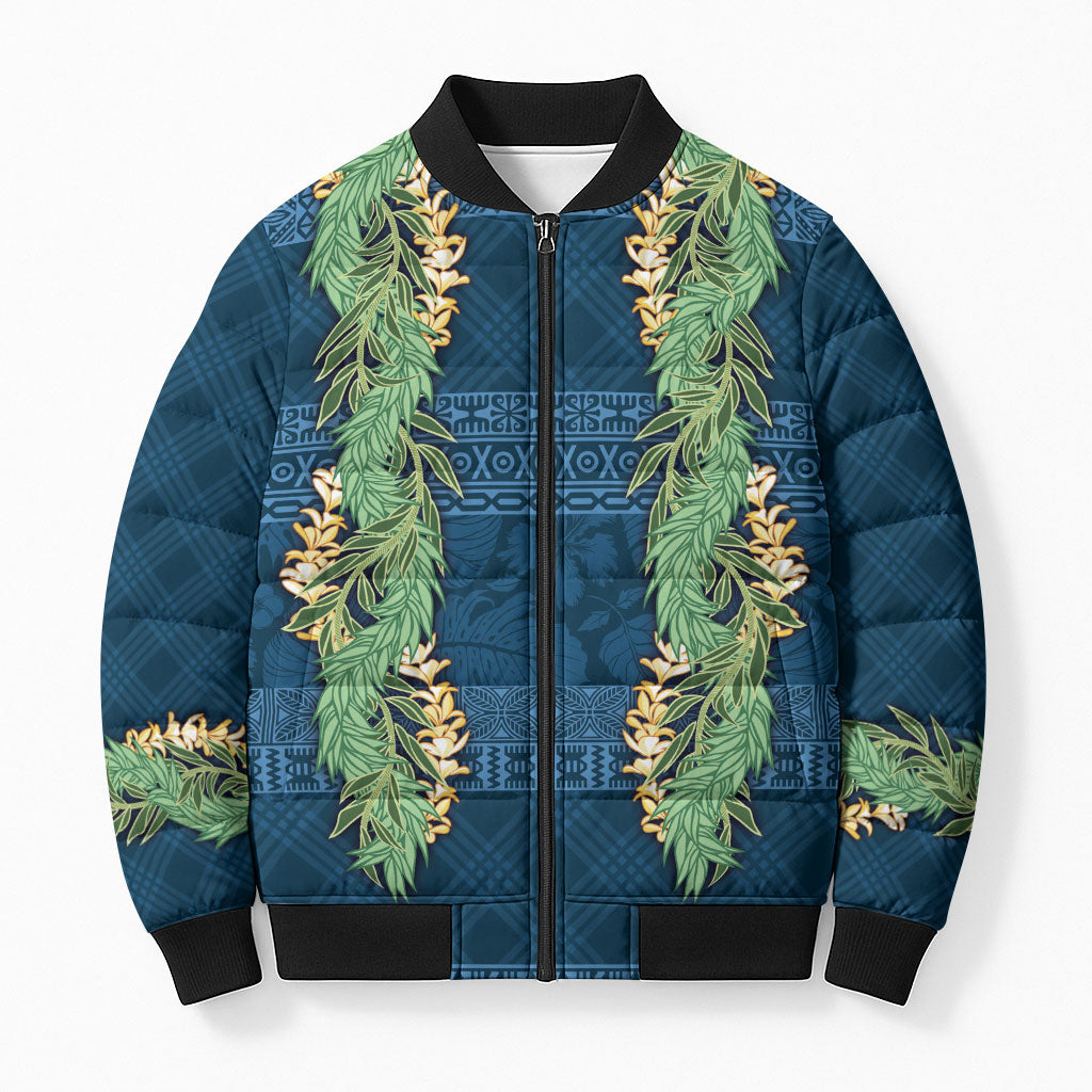 Hawai'i Paniolo Maile Twisted Lei Bomber Puffer Jacket Cobalt Blue LT7 Unisex Cobalt Blue - Polynesian Pride