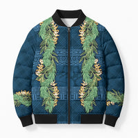 Hawai'i Paniolo Maile Twisted Lei Bomber Puffer Jacket Cobalt Blue LT7 Unisex Cobalt Blue - Polynesian Pride