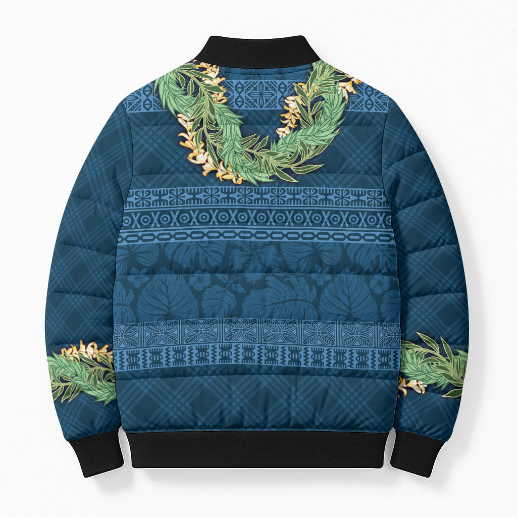 Hawai'i Paniolo Maile Twisted Lei Bomber Puffer Jacket Cobalt Blue LT7 - Polynesian Pride
