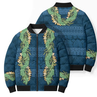 Hawai'i Paniolo Maile Twisted Lei Bomber Puffer Jacket Cobalt Blue LT7 - Polynesian Pride