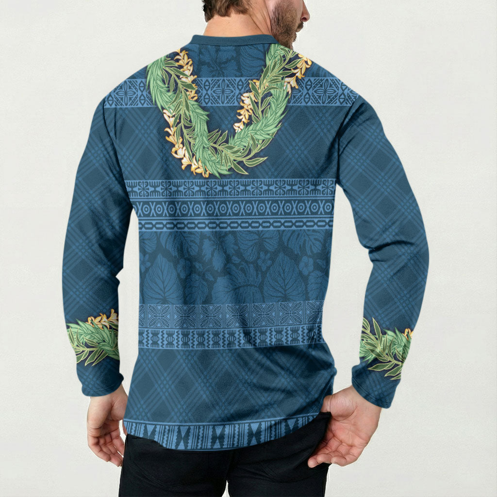 Hawai'i Paniolo Maile Twisted Lei Button Sweatshirt Cobalt Blue LT7 - Polynesian Pride