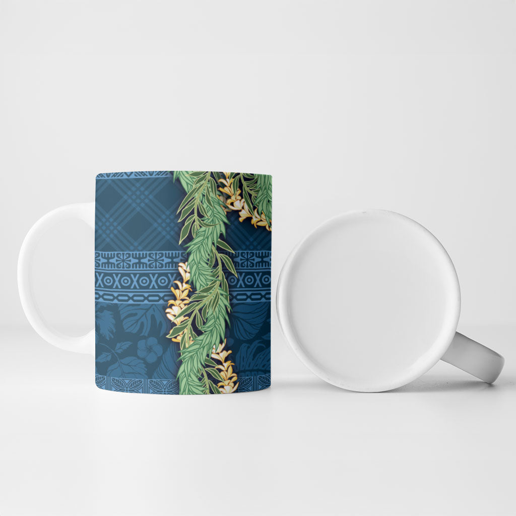 Hawai'i Paniolo Maile Twisted Lei Ceramic Mug Cobalt Blue LT7 - Polynesian Pride